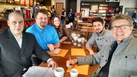 Pictured, from the left, are Attorney George Adams; Paul Beyer; Jennifer Beyer; Barton Beyer; and Philip Beyer. 