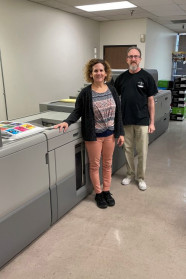 From left, Debbie Whisler, plant manager, and Kenny De Maio, digital & prepress specialist, both at James Litho.