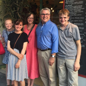 The Zenger family visited Paris in 2017. Standing, from left, are daughters Mary and Lily; wife Julie; Stephen; and son Jackson.