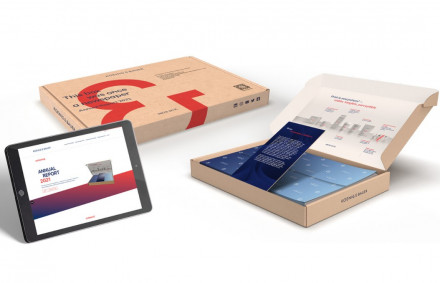 The &ldquo;Exceeding Print&rdquo; strategy is also reflected in the new approach to the annual report: the sustainably produced corrugated cardboard folding box provides part of the modular structure of the report and is complemented by a digital annual report