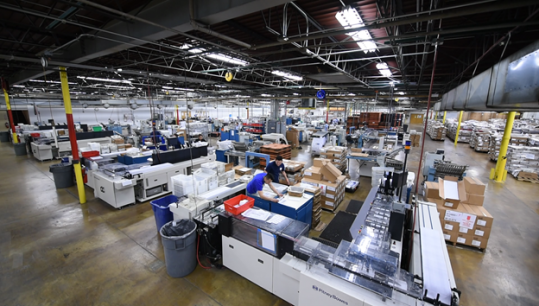 The production area features three high-speed production inkjet presses to enable highly personalized direct mail production.
