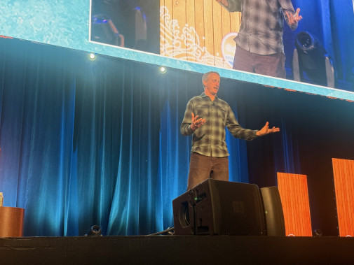 Tony Hawk, legendary skateboarder, gave a moving keynote speech about perseverance and confidence.