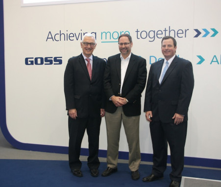 Left to right: Graham Trevett, VP of sales, Goss; Brad Hoffman, president and CEO, Arandell; and Mike Shaw, district sales manager, Goss.