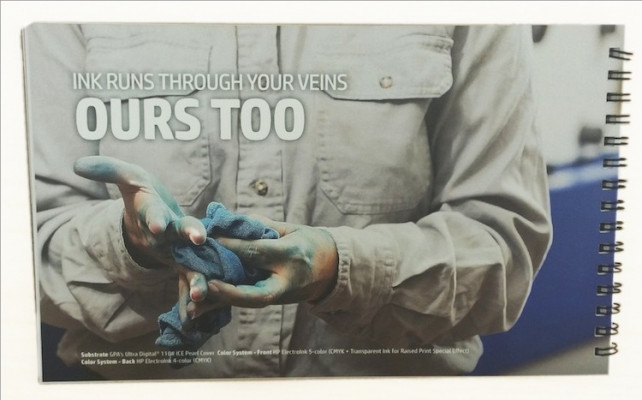 GPA's Ultra Digital 110# ICE Pearl Cover was used, along with HP ElectroInk four-color.