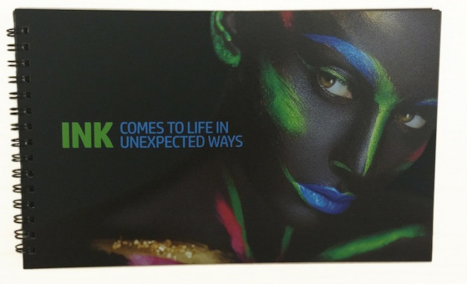 Neenah Classic Crest Cover Epic Black 100C, Stipple Digital were the papers used, with HP ElectroInk five-color.