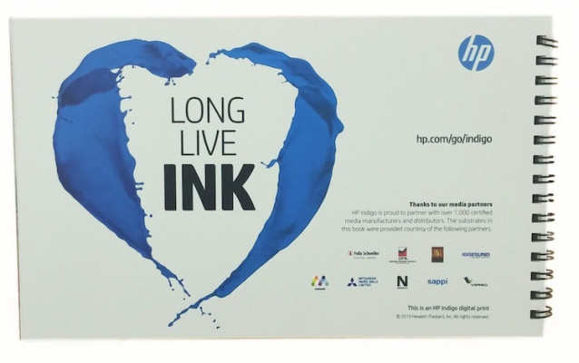 A view of the back of the cover. Invercote Creato 16.3-pt by Iggesund was the paper used, along with HP ElectroInk four-color.