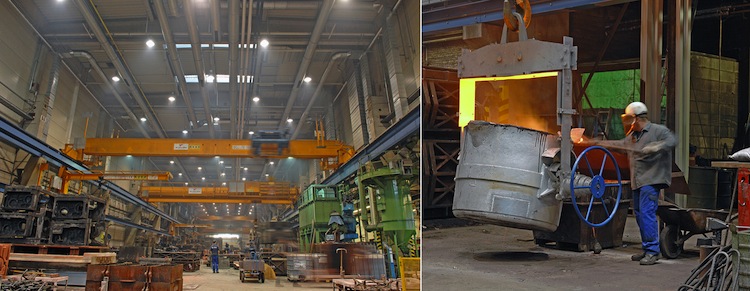 Complex large parts weighing up to 12t can be cast by hand in the foundry (KBA-Gie&szlig;erei) which was refurbished for over &euro;14m in 2011.