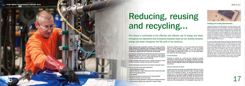 sample spread of Flint Group's 2015 Sustainability Report
